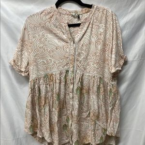 Anthropologie Akemi Kin Gorgeous Pink Floral Peasant Top Blouse Large